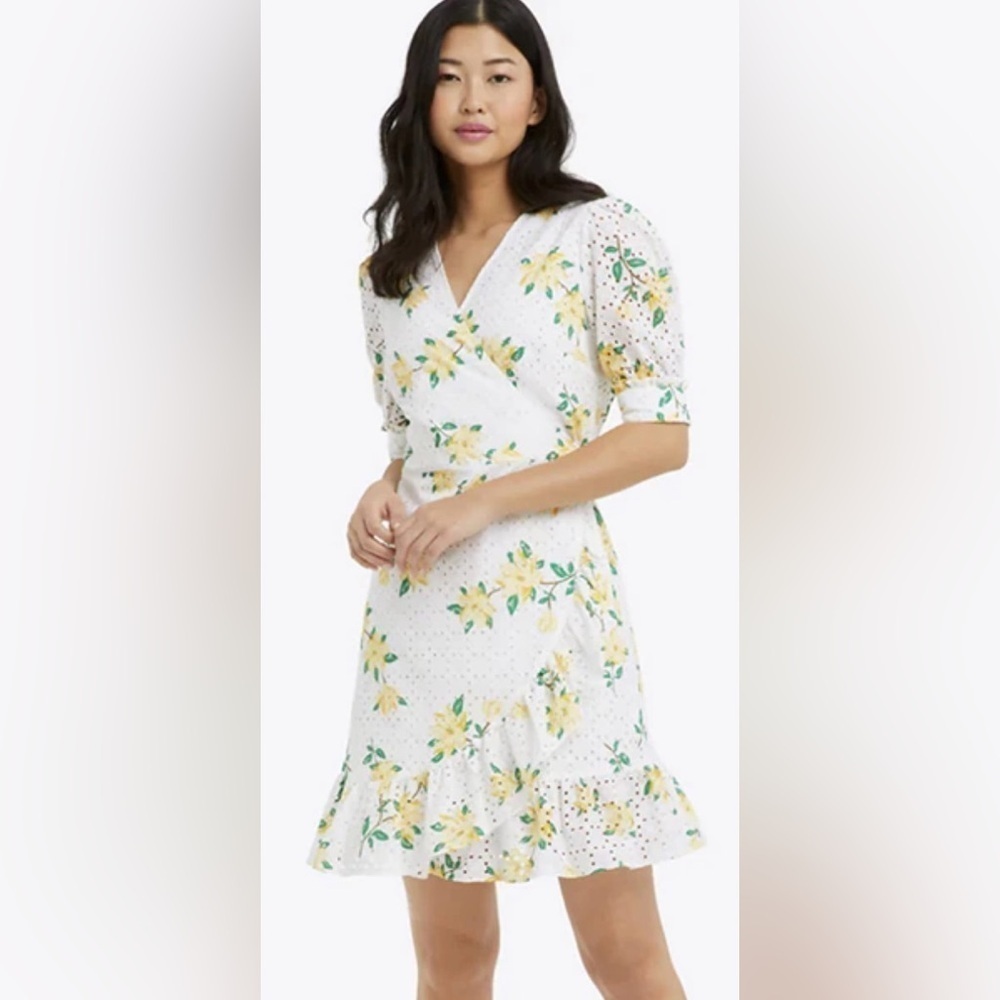 Draper James Wrap Floral Eyelet White Yellow Cottage 100% Cotton
